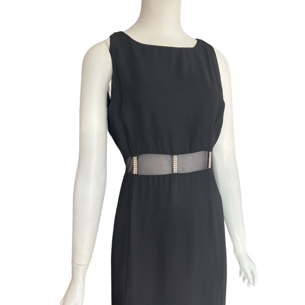 Black Vintage Midi dress with slit and mesh / bedazzled waistline!